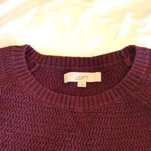 Loft - dark eggplant purple sweater with all over texture and raglan sleeves - S